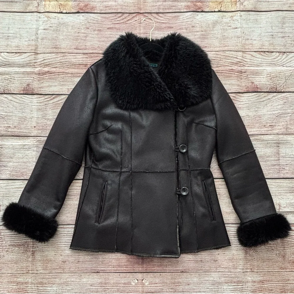 Velvet • Black Button Up Winter Coat with Faux Fur Trim - Women’s Size Large - Picture 1 of 16